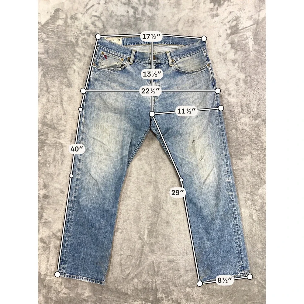 Vintage Polo Ralph Lauren Hampton Straight Jeans Mens 34x30 Blue Distressed